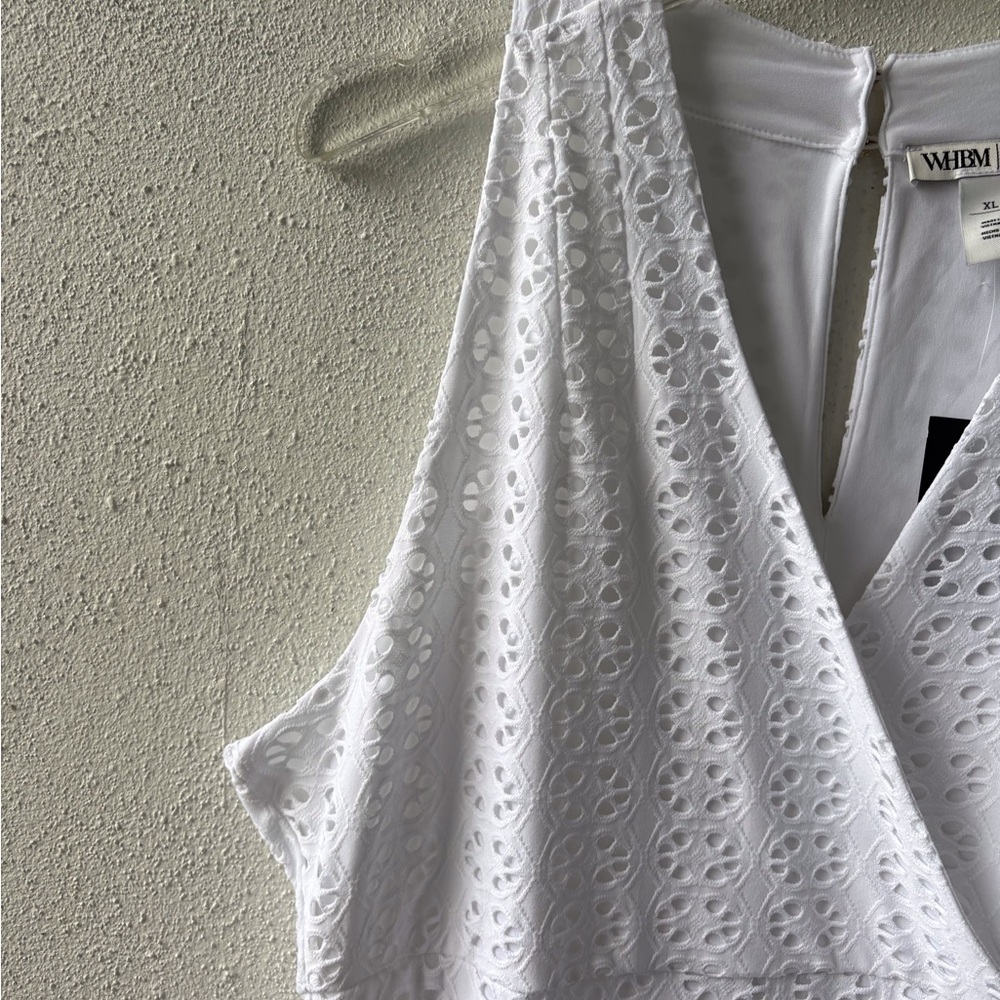 WHBM White Eyelet XL Sleeveless Dress NWT Keyhole Back V Neck Cruise Party Lined - Picture 9 of 16